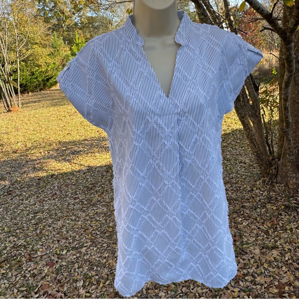 THML Pale Blue V-Neck Textured Mini Dress - Picture 12 of 16